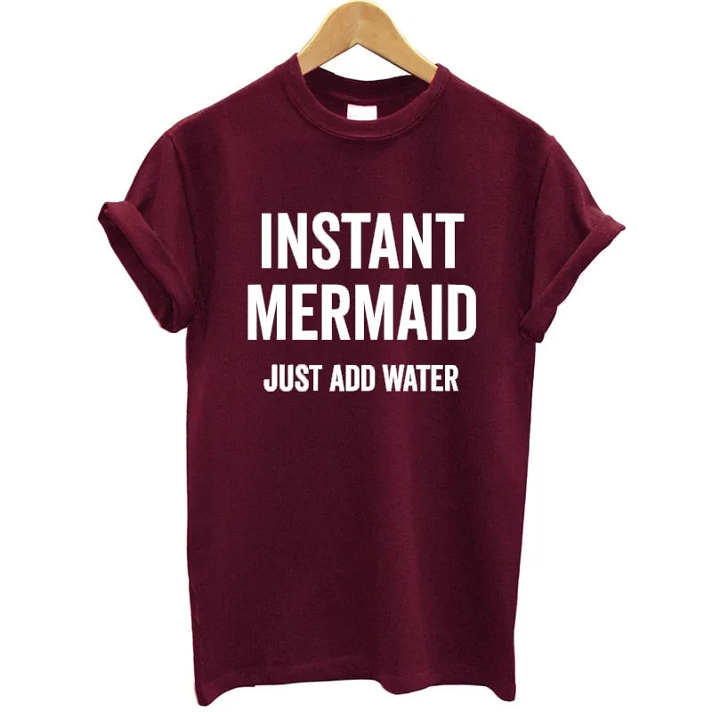 100% Cotton T-shirt for Women Letter Print Instant Mermaid Women T Shirt