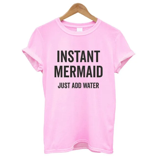 100% Cotton T-shirt for Women Letter Print Instant Mermaid Women T Shirt