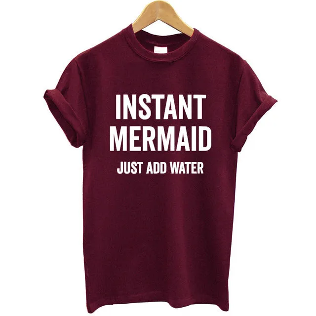 100% Cotton T-shirt for Women Letter Print Instant Mermaid Women T Shirt