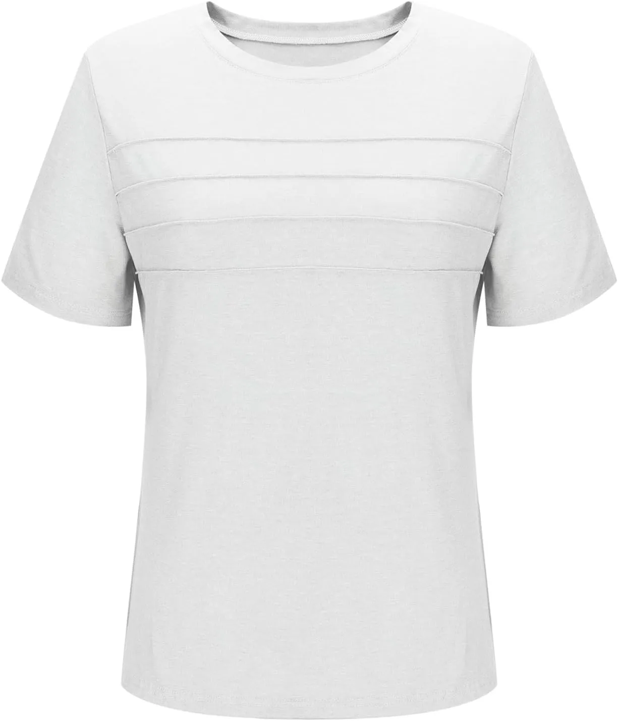 2025 Summer Classic Pleated T Shirts Women Casual Short Sleeve Crewneck Tunic Tops Derssy Loose Fit Office Work Blouses