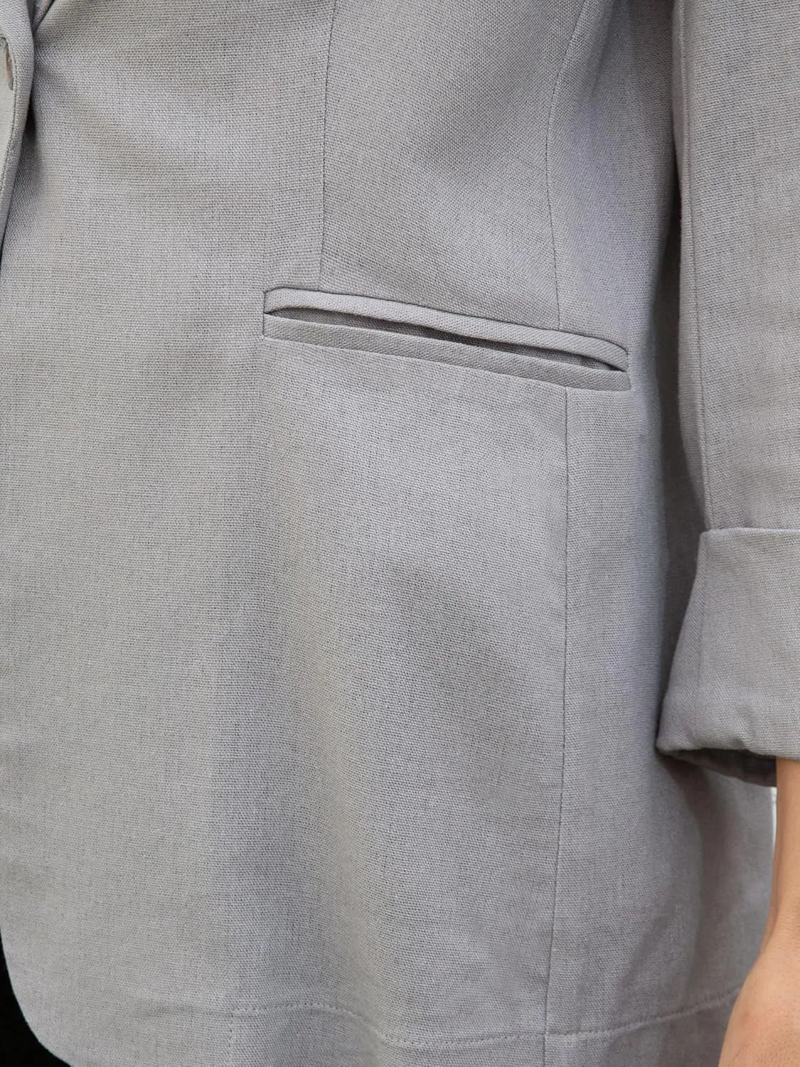 2025 Women's One Button Linen Blazers 3/4 Sleeve Casual Suit Jackets