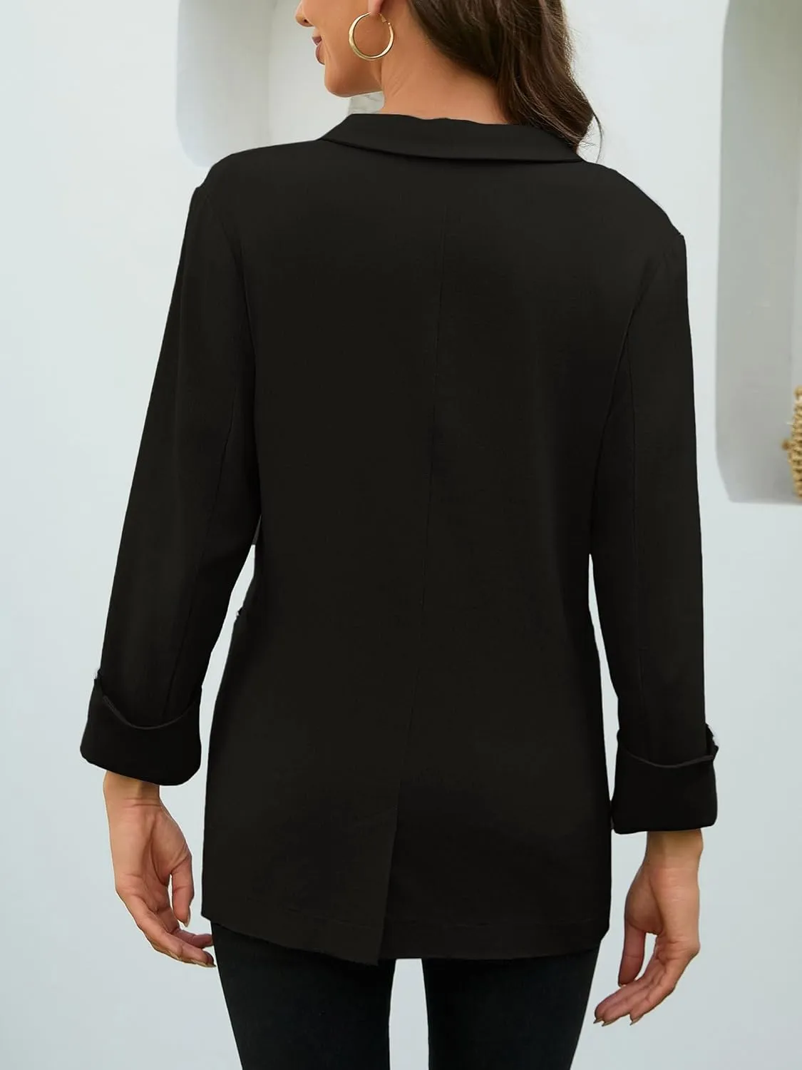 2025 Women's One Button Linen Blazers 3/4 Sleeve Casual Suit Jackets