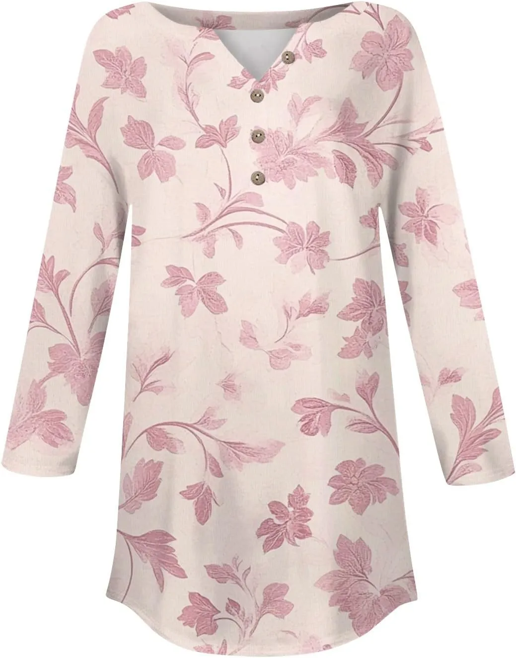 3/4 Length Sleeve Henley Shirts For Women Henley Spring Button Down Tops Baggy V Neck Blouses
