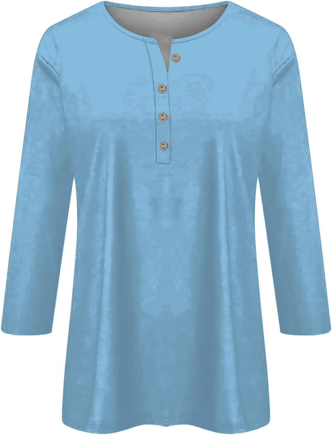 3/4 Length Sleeve Womens Tops Plus Size Button Up Summer Blouse Henley V Neck T Shirts Casual Dressy Tees