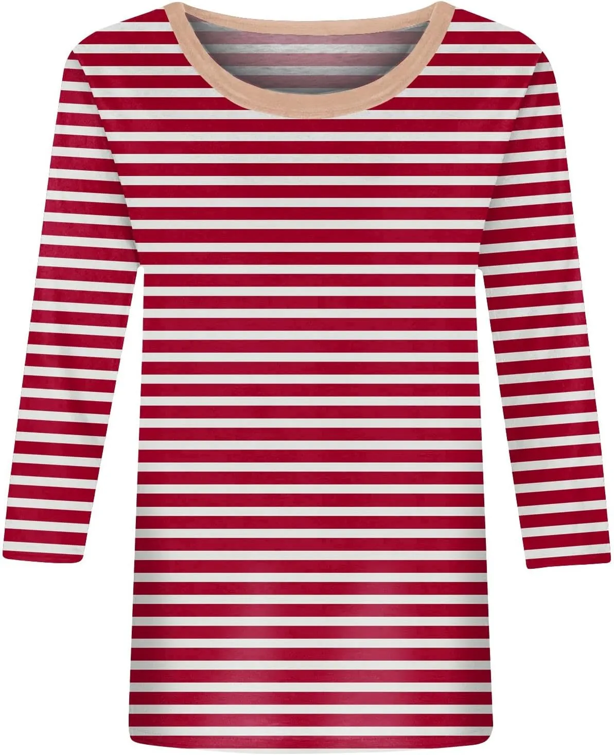 3/4 Length Sleeve Womens Tops Plus Size,Basic Elbow Sleeve Workout Top Striped Shirt Crew Neck 3 Quarter Sleeve Tees