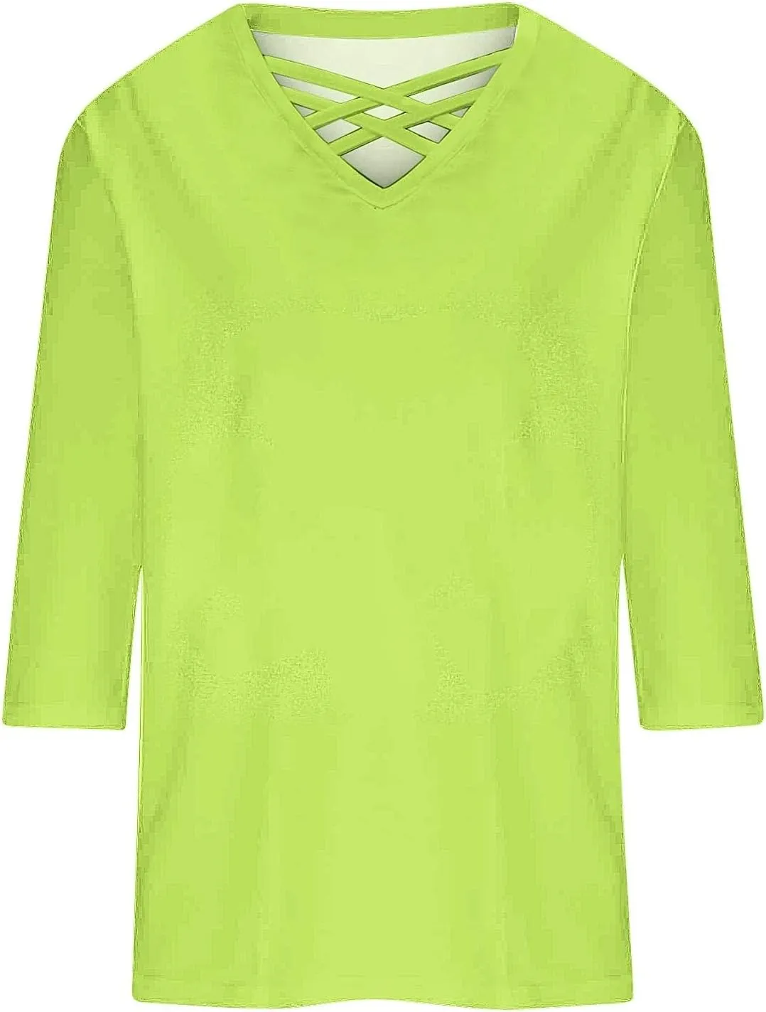 3/4 Length Sleeve Womens Tops V Neck Strappy Criss Cross Shirts Solid Color Sexy T-Shirt Casual Loose Fit Blouses