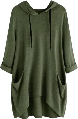 3/4 Sleeve Hoodies for Women 2024 Fall Oversized Tshirt Dress Lightweight Hooded Pullover Tops with Pockets
