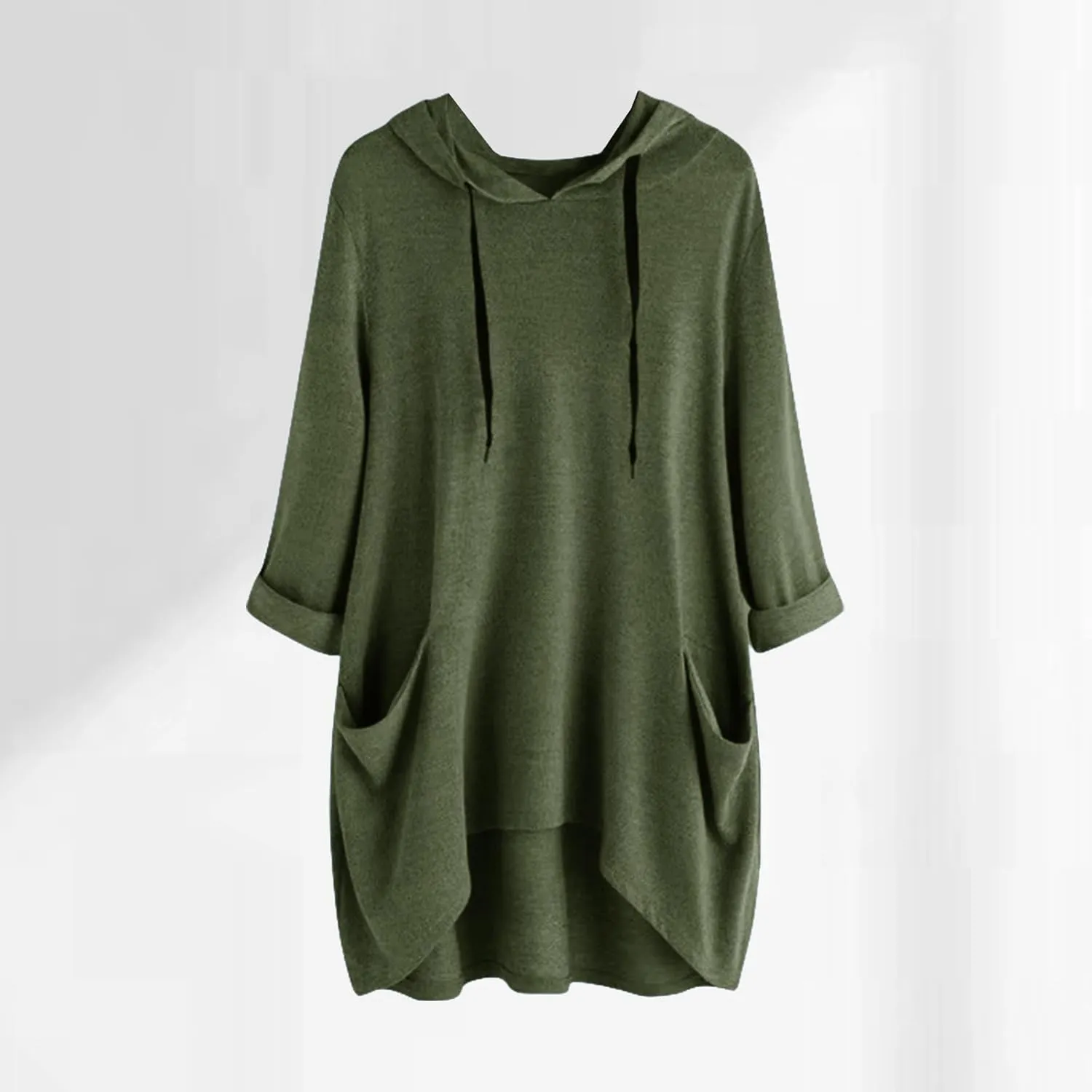 3/4 Sleeve Hoodies for Women 2024 Fall Oversized Tshirt Dress Lightweight Hooded Pullover Tops with Pockets