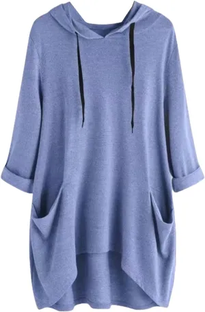 3/4 Sleeve Hoodies for Women 2024 Fall Oversized Tshirt Dress Lightweight Hooded Pullover Tops with Pockets