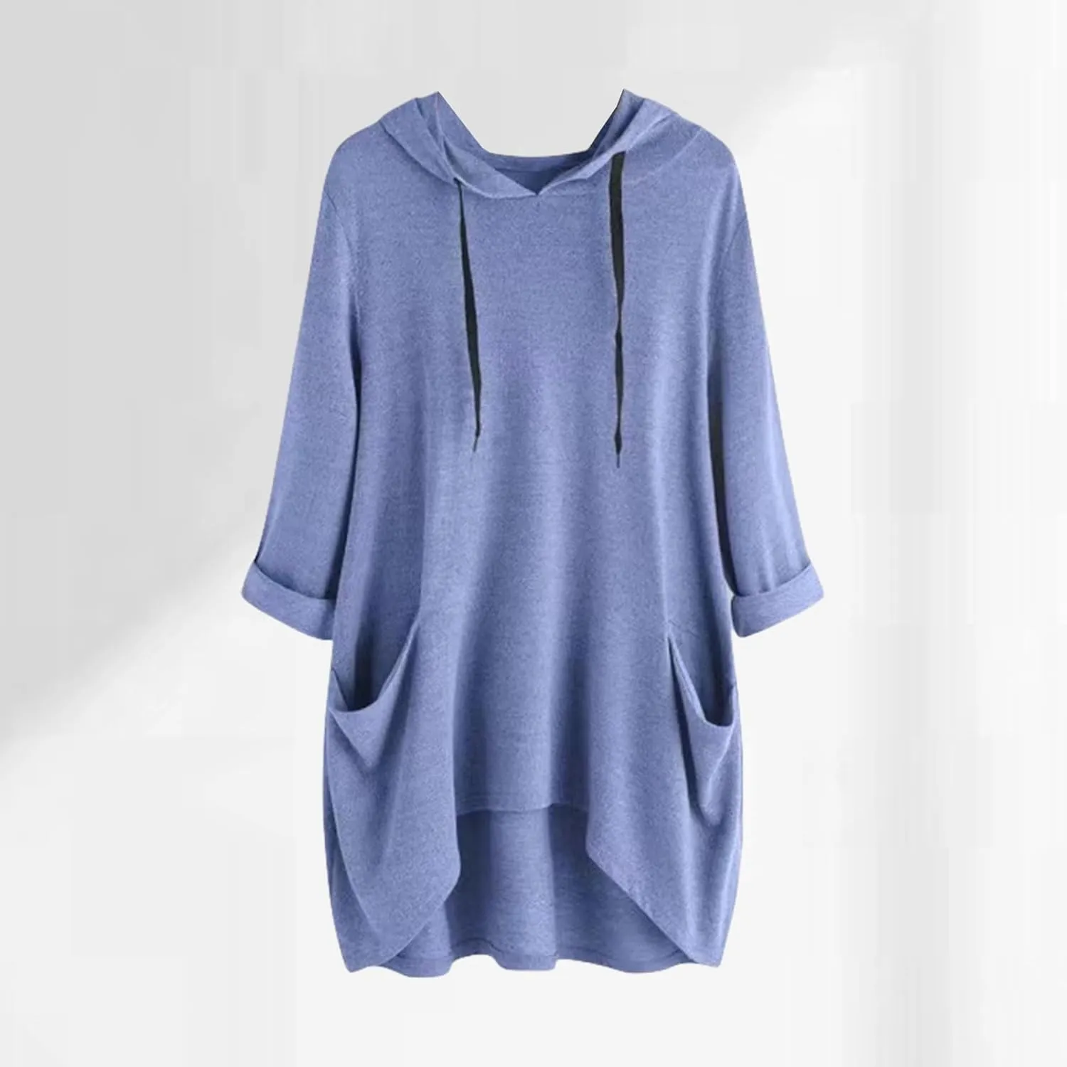 3/4 Sleeve Hoodies for Women 2024 Fall Oversized Tshirt Dress Lightweight Hooded Pullover Tops with Pockets