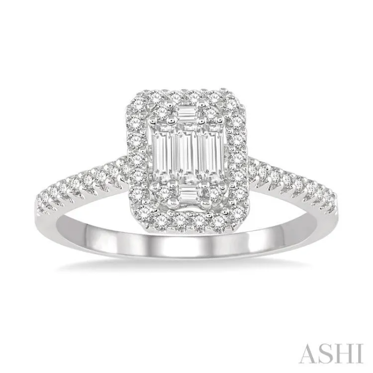 3/8 Ctw Emerald Shape fusion Diamond Ring in 14K White Gold