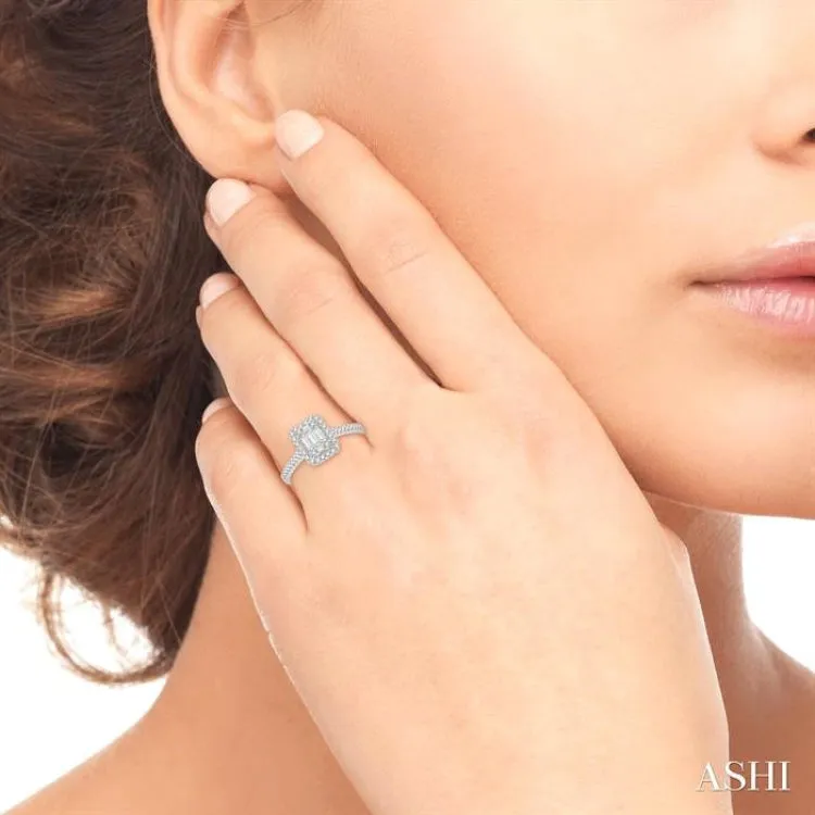 3/8 Ctw Emerald Shape fusion Diamond Ring in 14K White Gold