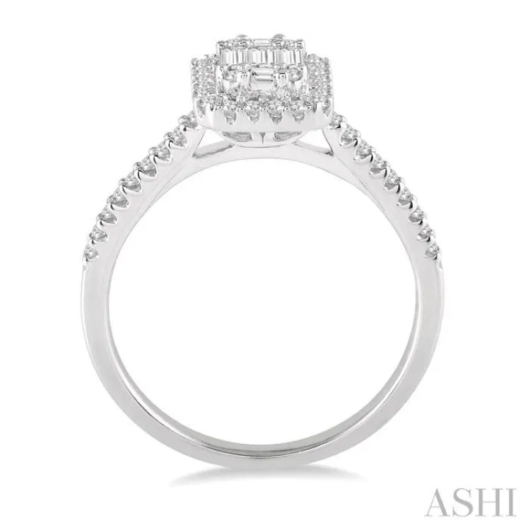 3/8 Ctw Emerald Shape fusion Diamond Ring in 14K White Gold