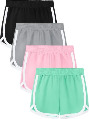 4 Packs Girls Athletic Shorts Toddler Soccer Running Active Dolphin Dry-Fit Kids Gym Workout Performance Shorts
