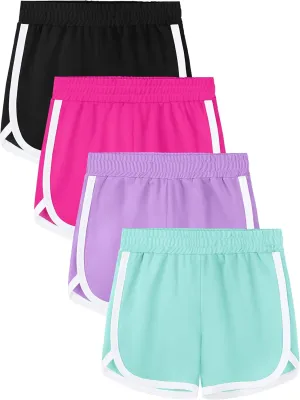 4 Packs Girls Athletic Shorts Toddler Soccer Running Active Dolphin Dry-Fit Kids Gym Workout Performance Shorts