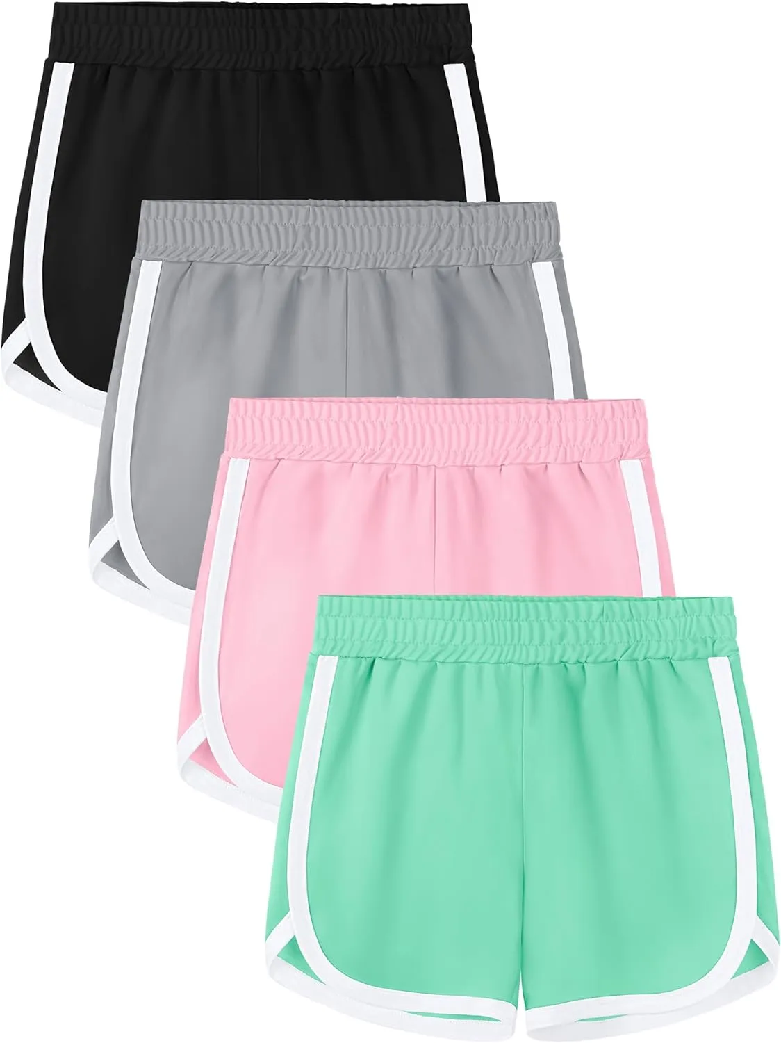 4 Packs Girls Athletic Shorts Toddler Soccer Running Active Dolphin Dry-Fit Kids Gym Workout Performance Shorts