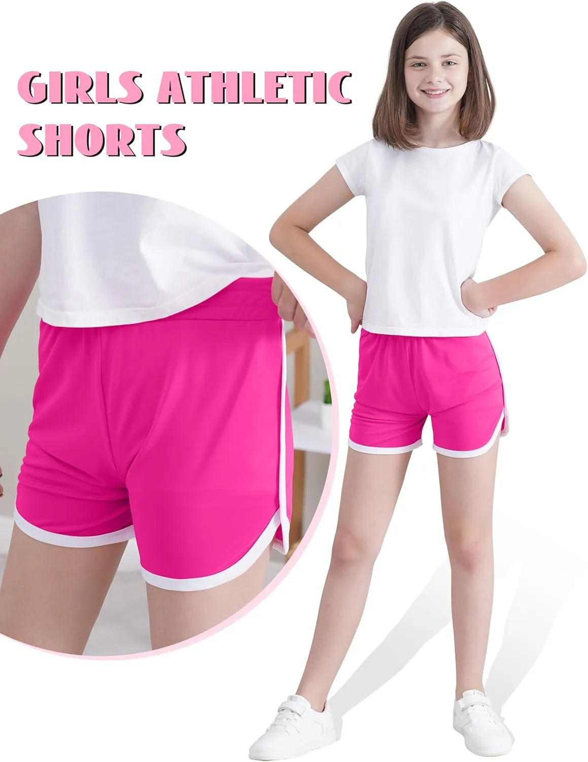 4 Packs Girls Athletic Shorts Toddler Soccer Running Active Dolphin Dry-Fit Kids Gym Workout Performance Shorts