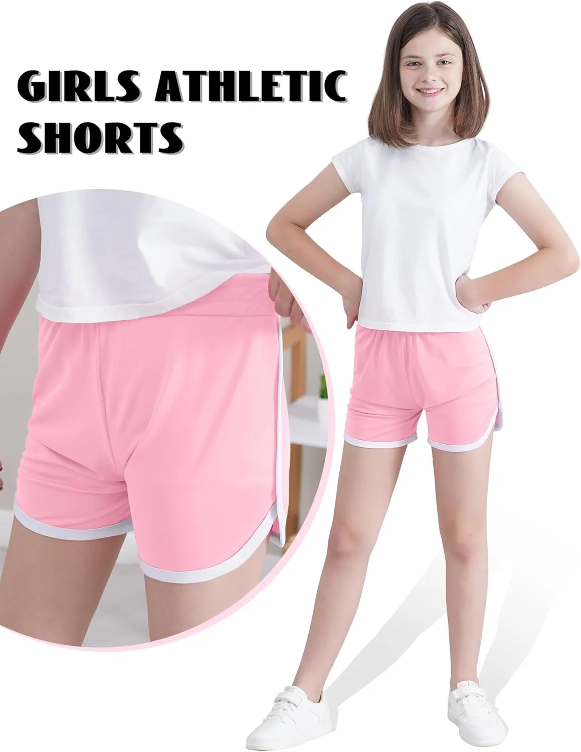 4 Packs Girls Athletic Shorts Toddler Soccer Running Active Dolphin Dry-Fit Kids Gym Workout Performance Shorts