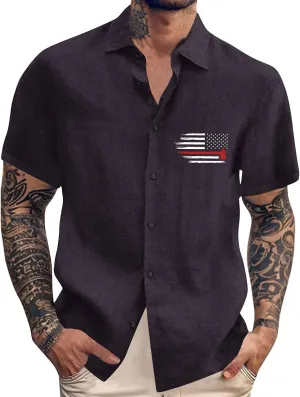4th of July Shirts for Men Casual Loose Independence Day Print Shirt