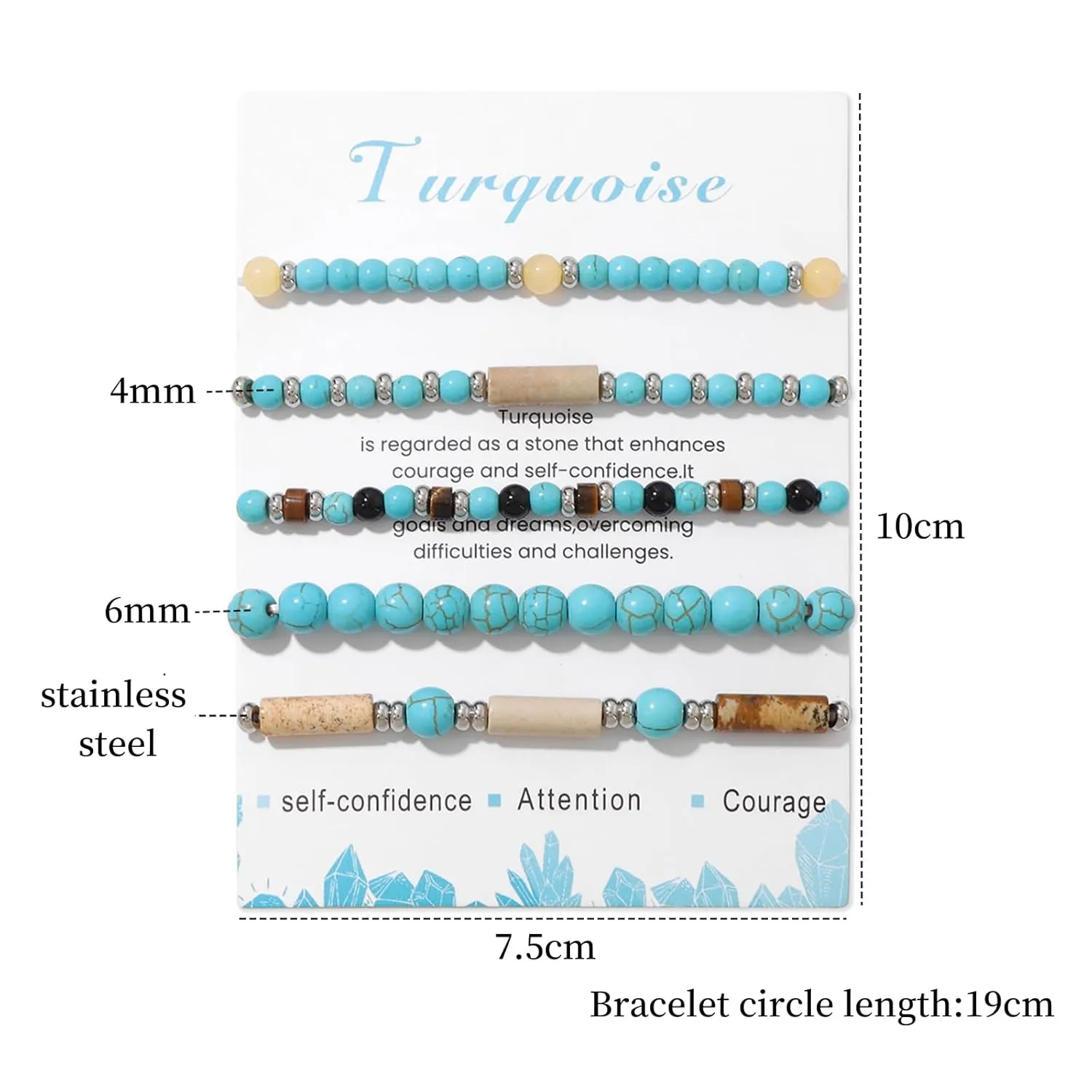 5Pcs Turquoise Bracelet for Women 4mm Stackable Turquoise Beaded Bracelets Crystal Bracelets Set Small Beaded Bracelets Stone Bracelets Turquoise Jewelry for Women
