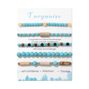 5Pcs Turquoise Bracelet for Women 4mm Stackable Turquoise Beaded Bracelets Crystal Bracelets Set Small Beaded Bracelets Stone Bracelets Turquoise Jewelry for Women