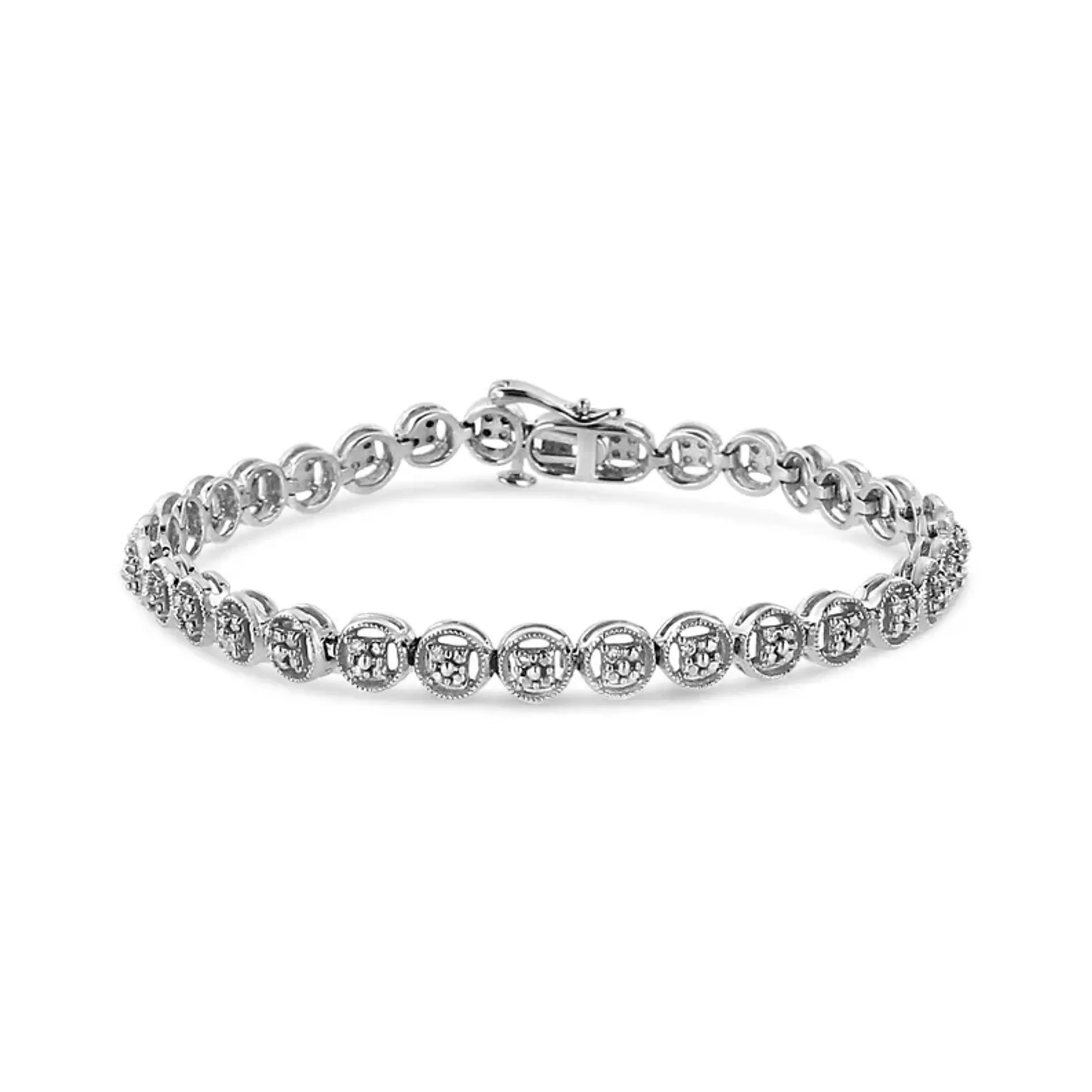 .925 Sterling Silver 1/10 Cttw Diamond Open Circle Wheel Link 7" Tennis Bracelet (I-J Color, I2-I3 Clarity) - Pack Of: 1