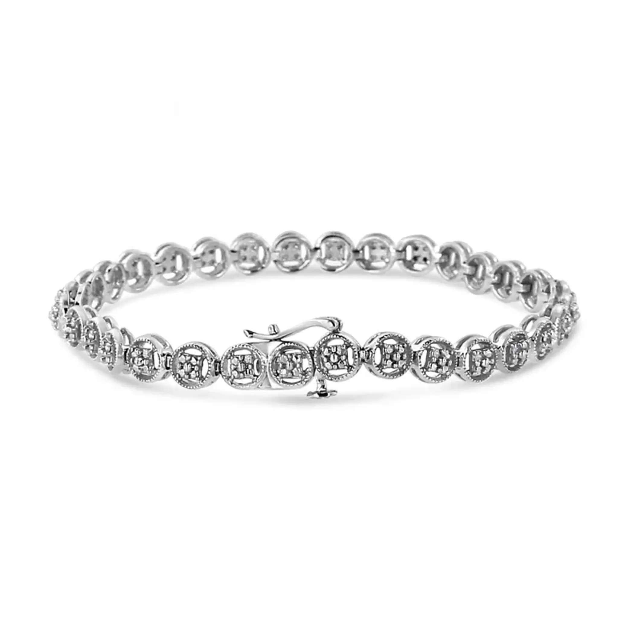.925 Sterling Silver 1/10 Cttw Diamond Open Circle Wheel Link 7" Tennis Bracelet (I-J Color, I2-I3 Clarity) - Pack Of: 1