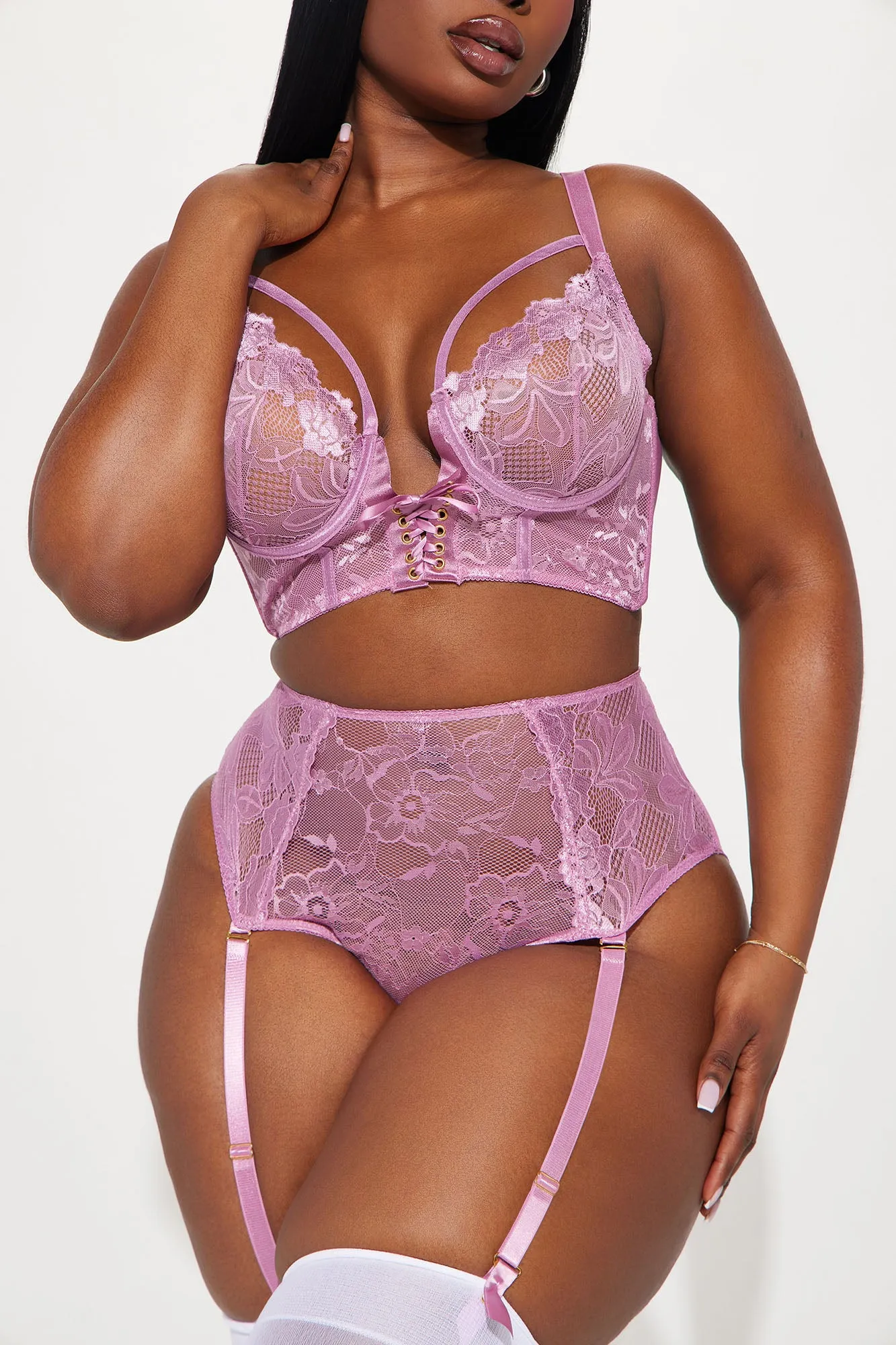 Admire Me Lace 2 Piece Garter Set - Mauve