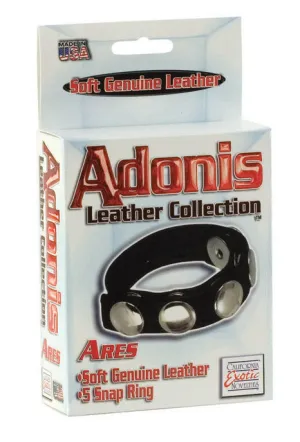 Adonis Leather Collection Ares 5 Snap Adjustable Strap Black