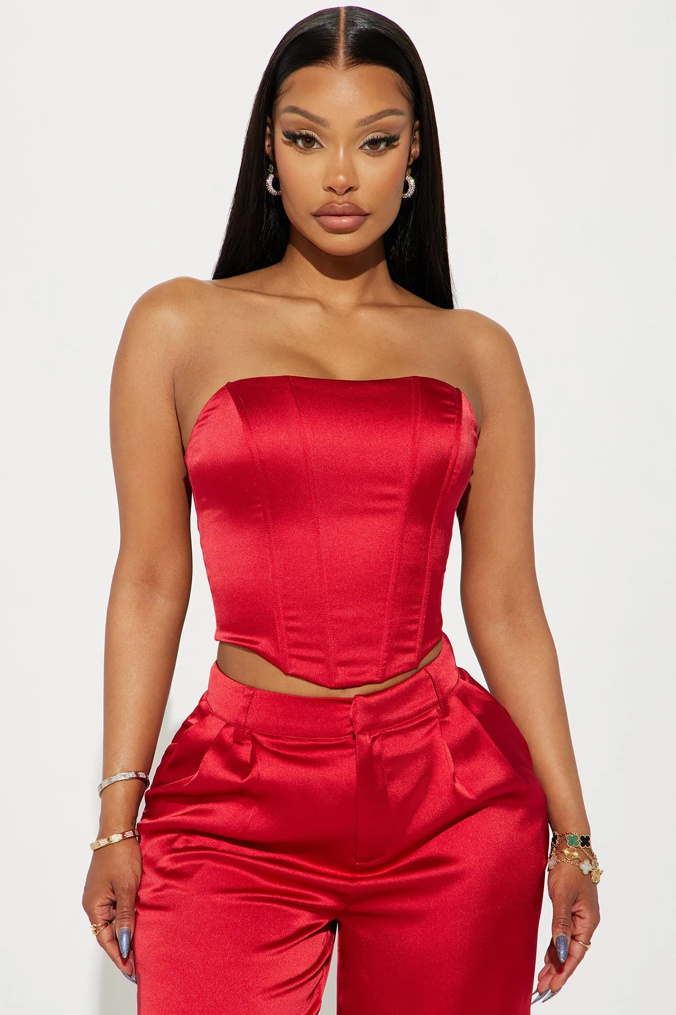 Adriana Satin Pant Set - Red