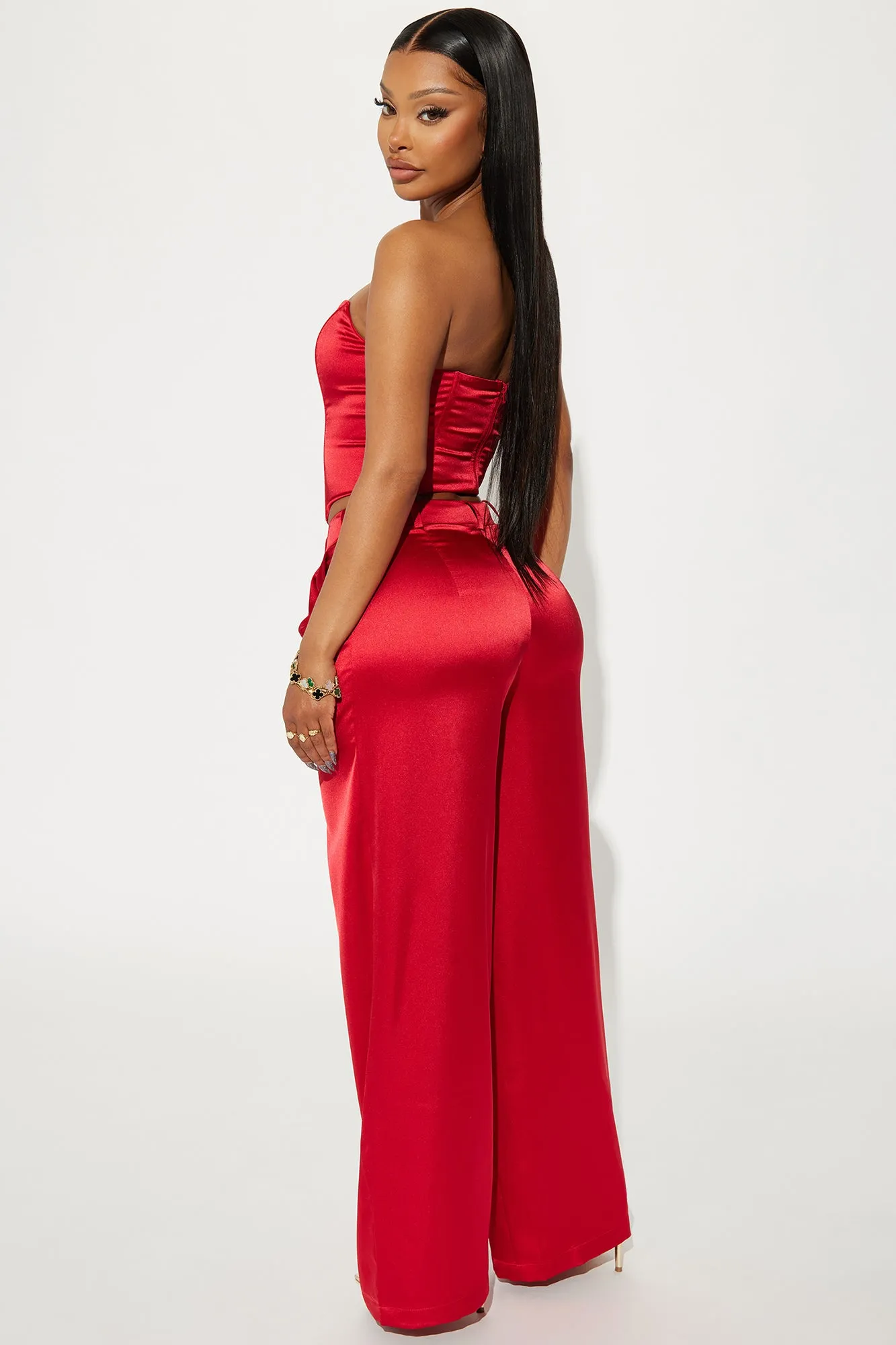 Adriana Satin Pant Set - Red