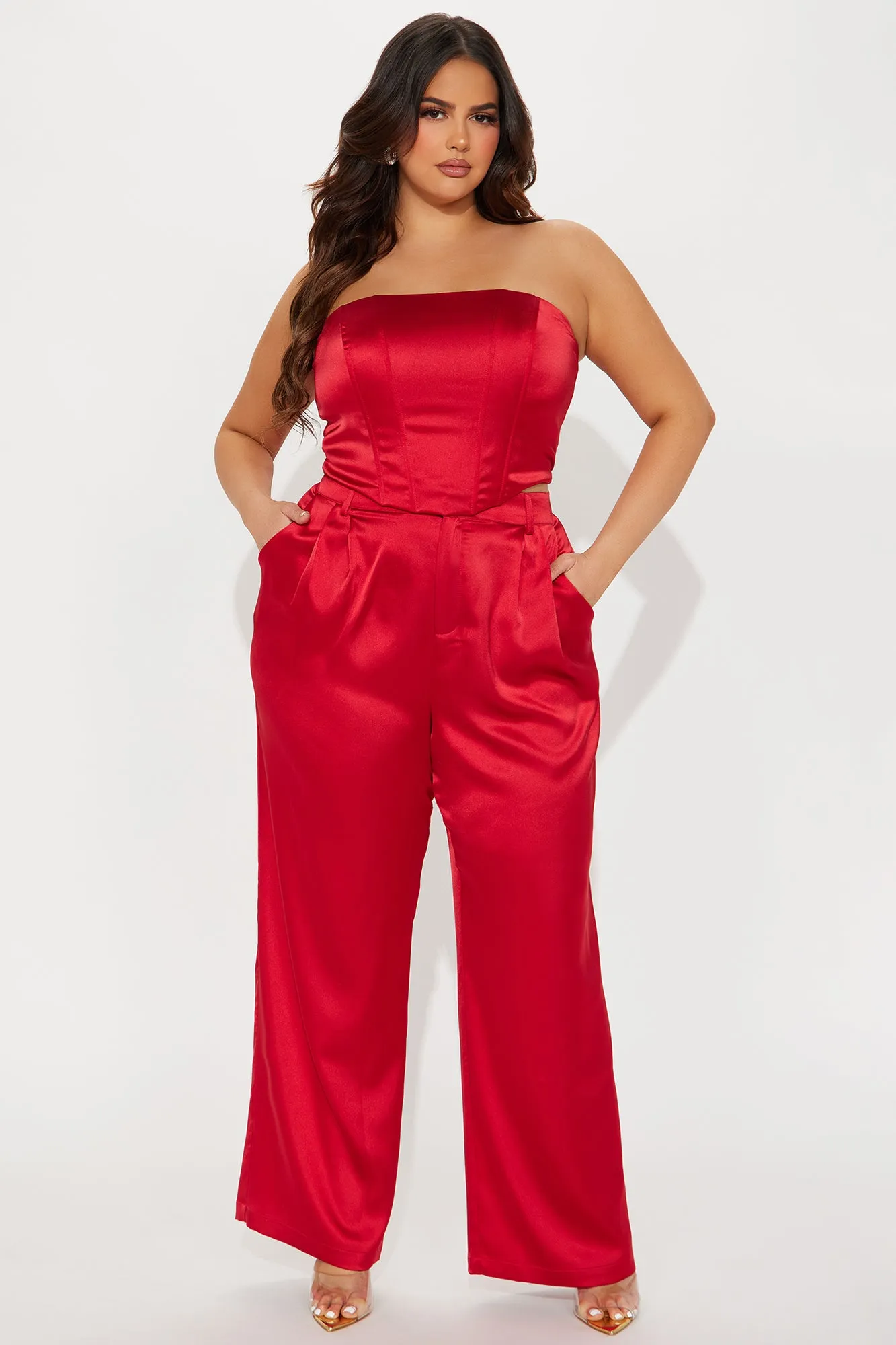 Adriana Satin Pant Set - Red