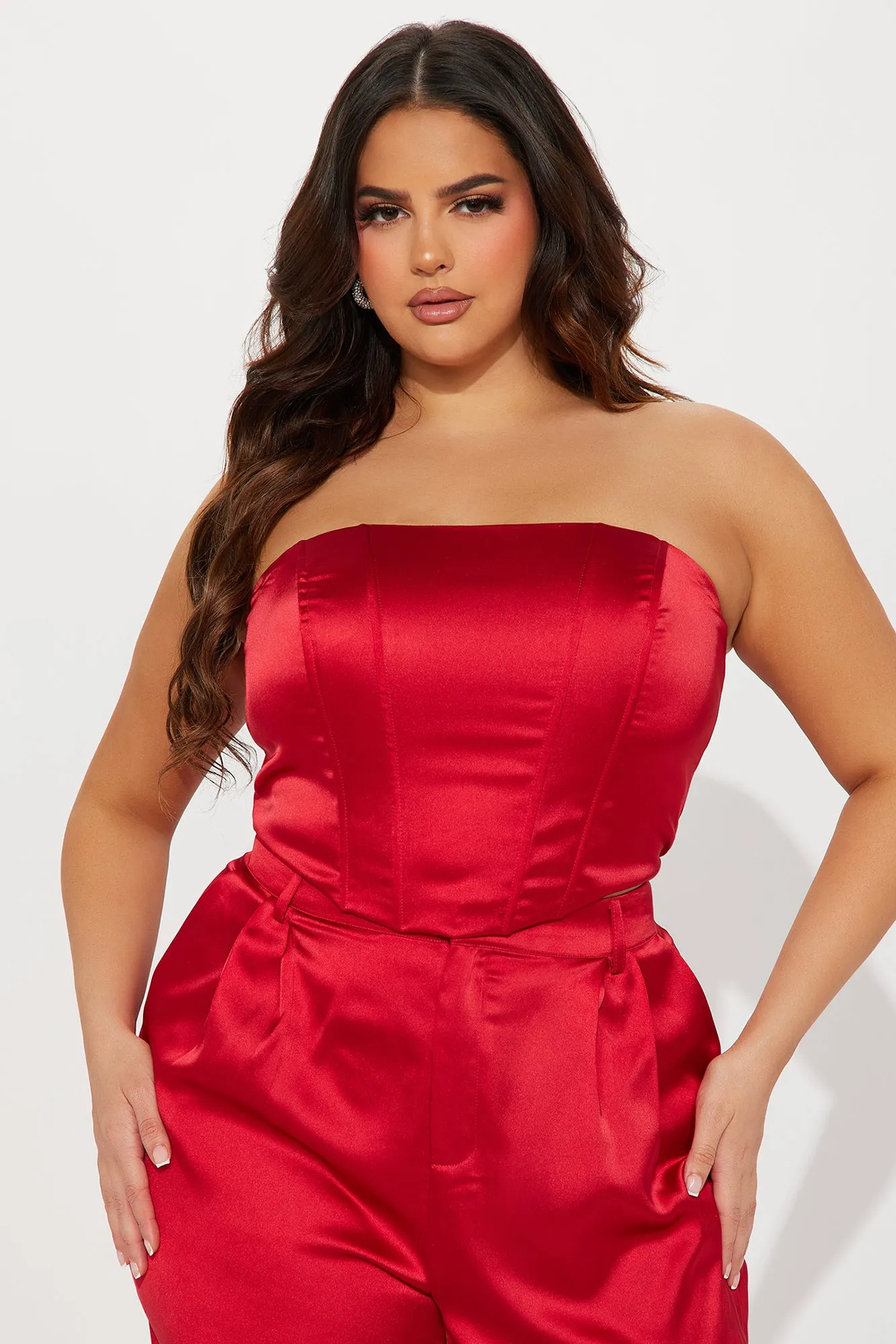 Adriana Satin Pant Set - Red