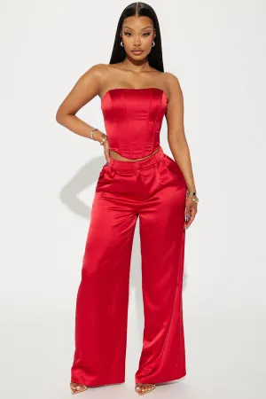 Adriana Satin Pant Set - Red
