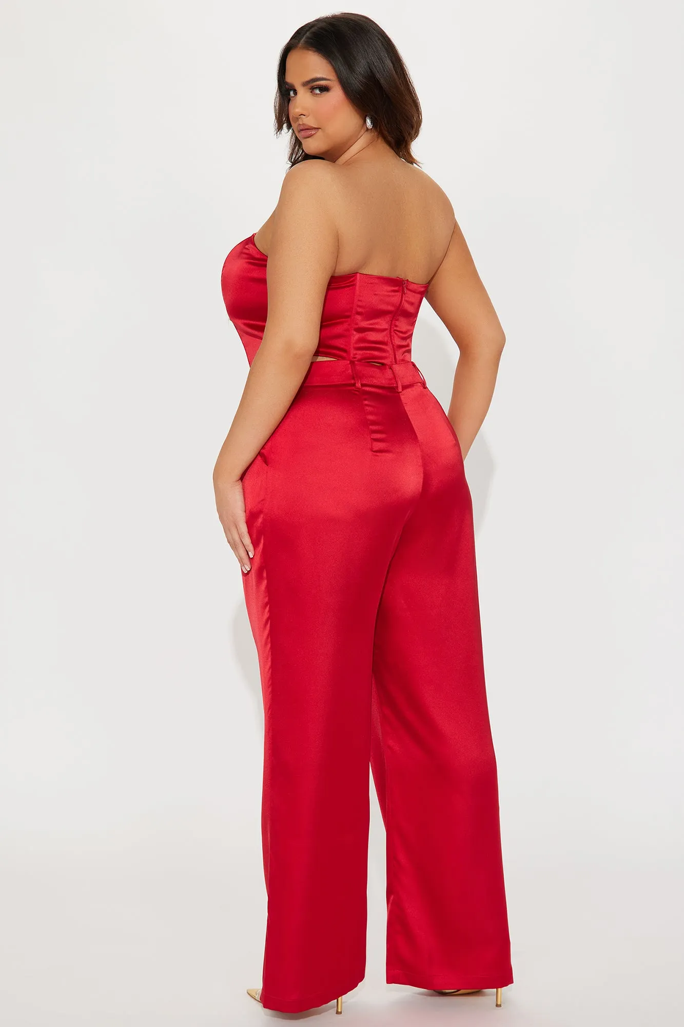 Adriana Satin Pant Set - Red
