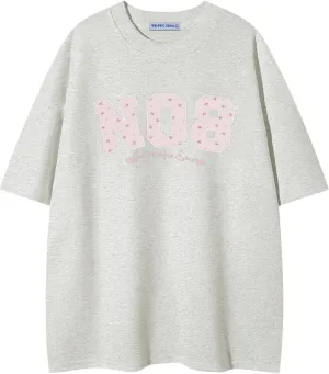 Aelfric Eden Womens Oversized Graphic Tees Y2k Flower Embroidery Number Print T-Shirts Crewceck Summer Tops