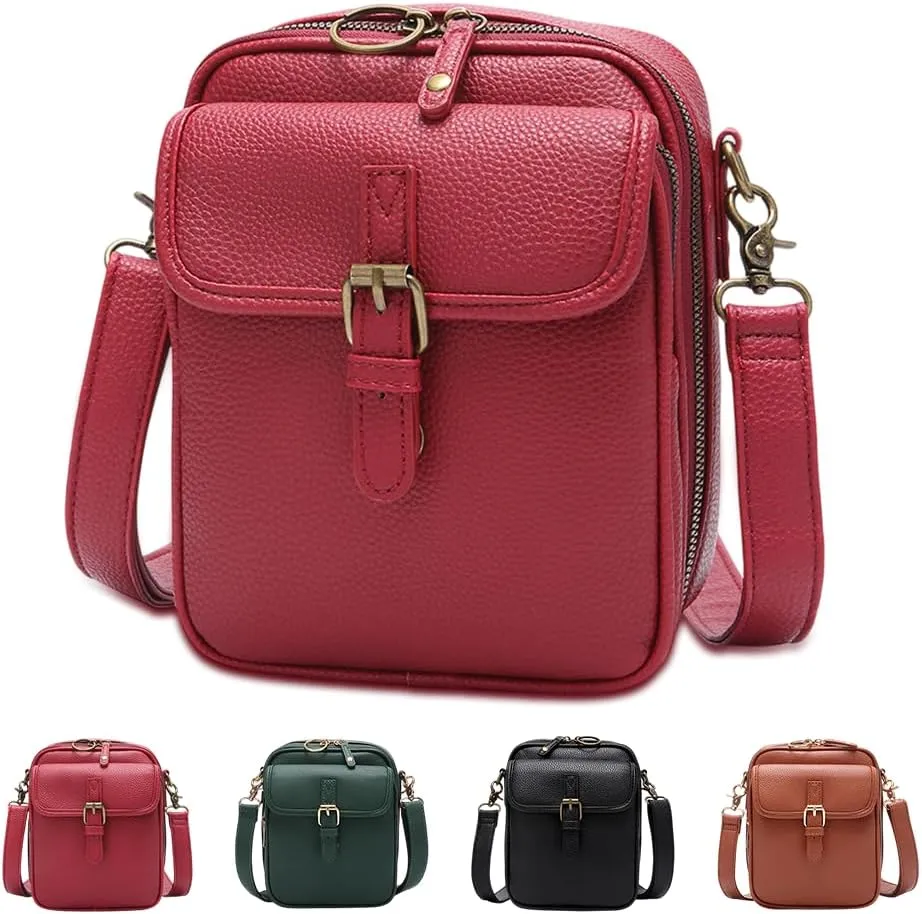 AIIONP 2025 Upgrade Double Layer Large Capacity Mini Messenger Bag, Leather Small Purse Crossbody Shoulder Bag for Women Men