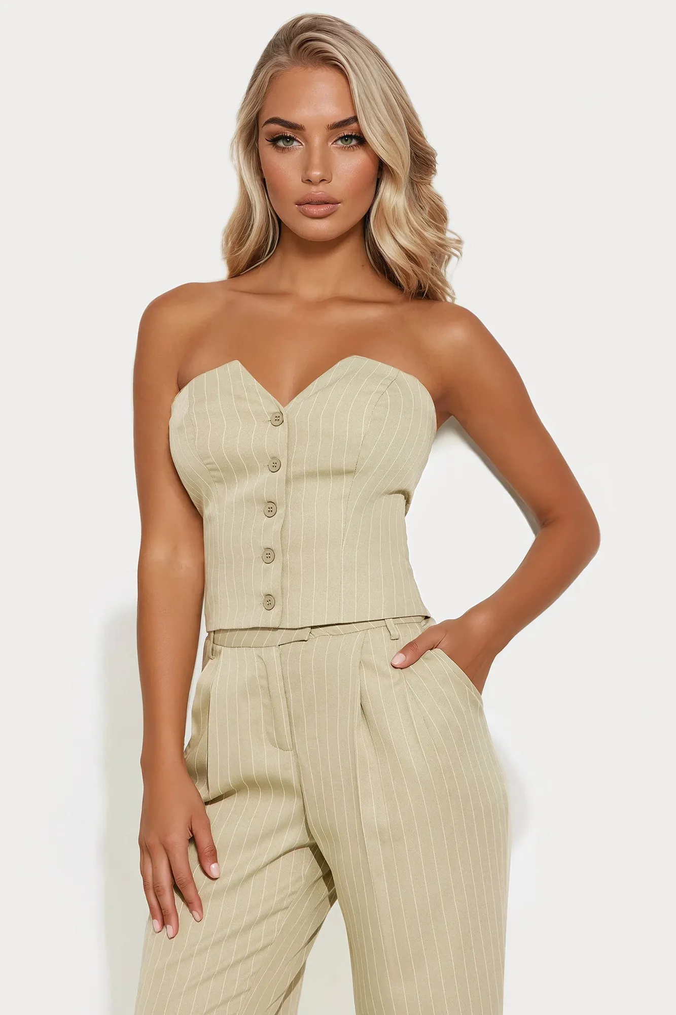 Alessandra Pinstripe Pant Set - Sage