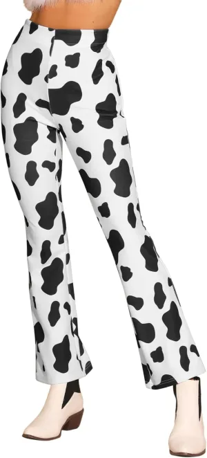 Allegra K Women's Bell Bottom Long Trouser High Waist Flare Cow Print Pants
