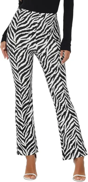 Allegra K Women's Bell Bottom Long Trouser High Waist Flare Cow Print Pants