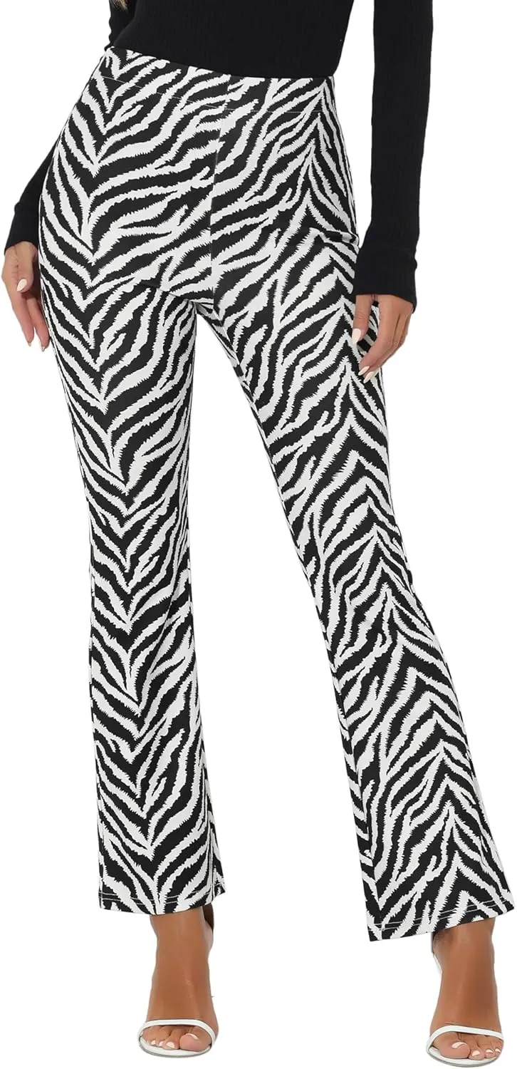 Allegra K Women's Bell Bottom Long Trouser High Waist Flare Cow Print Pants