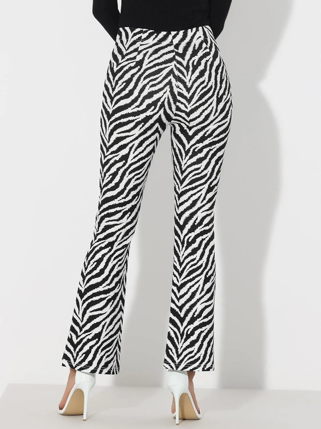 Allegra K Women's Bell Bottom Long Trouser High Waist Flare Cow Print Pants
