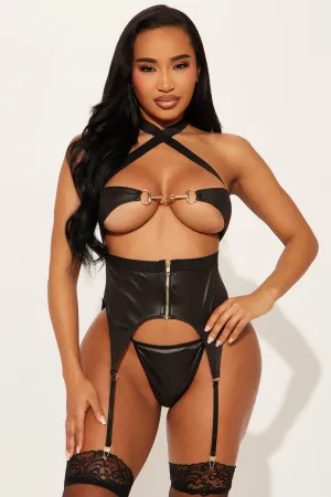 Always A Baddie Faux Leather 2 Piece Bondage Set - Black