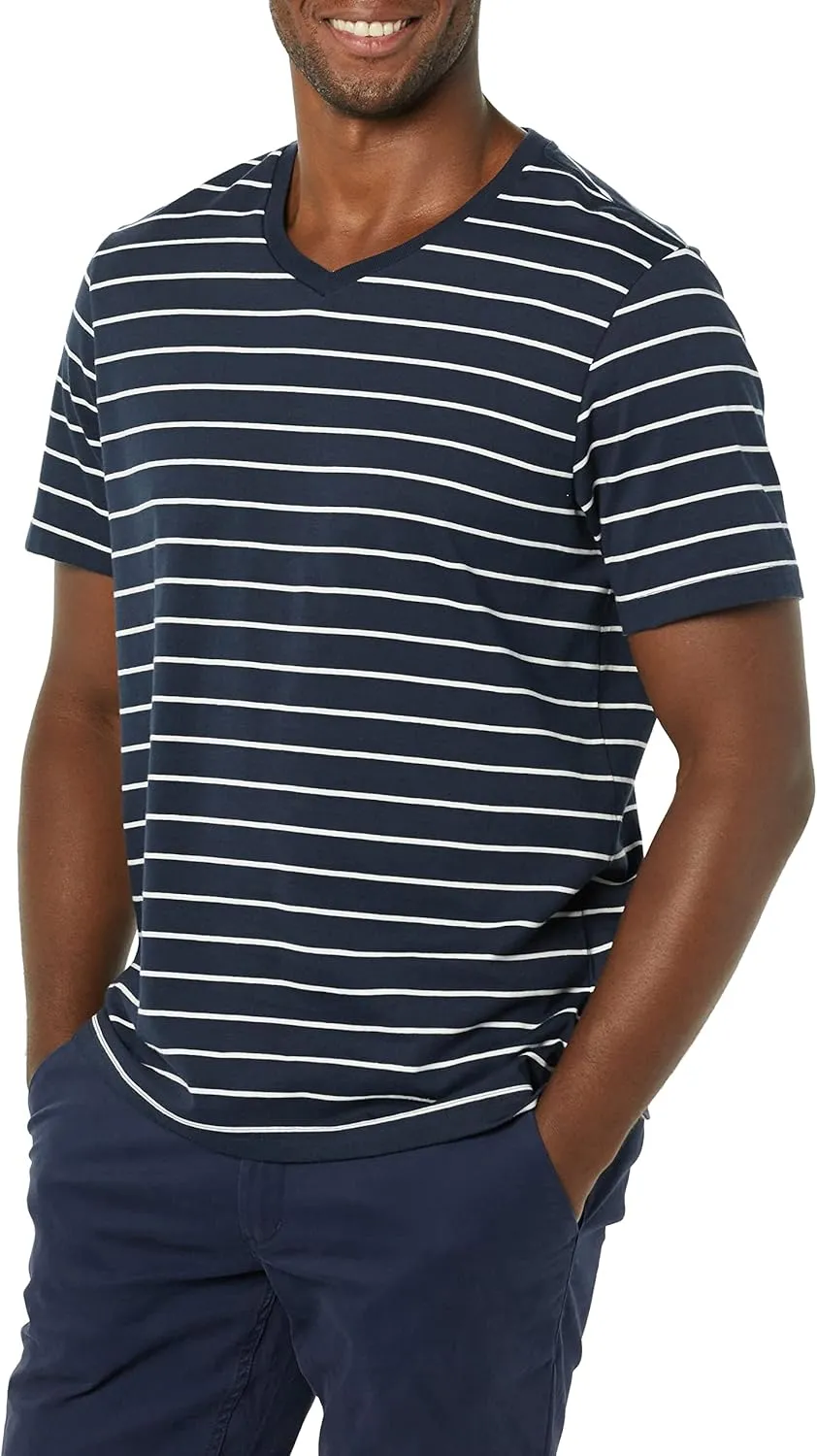 Amazon Essentials Men's T-Shirt Regular-Fit Short-Sleeve V-Neck (Available in Big & Tall), Pack of 2