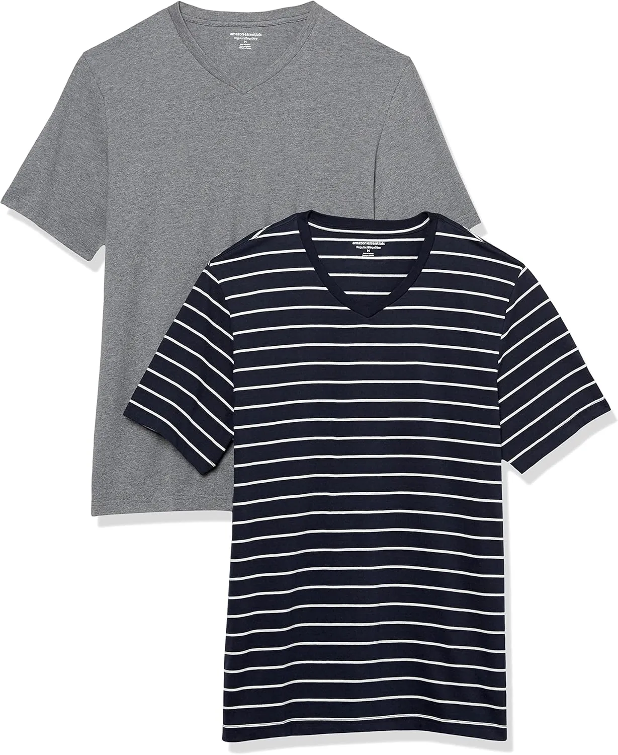 Amazon Essentials Men's T-Shirt Regular-Fit Short-Sleeve V-Neck (Available in Big & Tall), Pack of 2