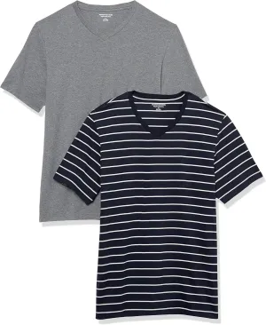Amazon Essentials Men's T-Shirt Regular-Fit Short-Sleeve V-Neck (Available in Big & Tall), Pack of 2