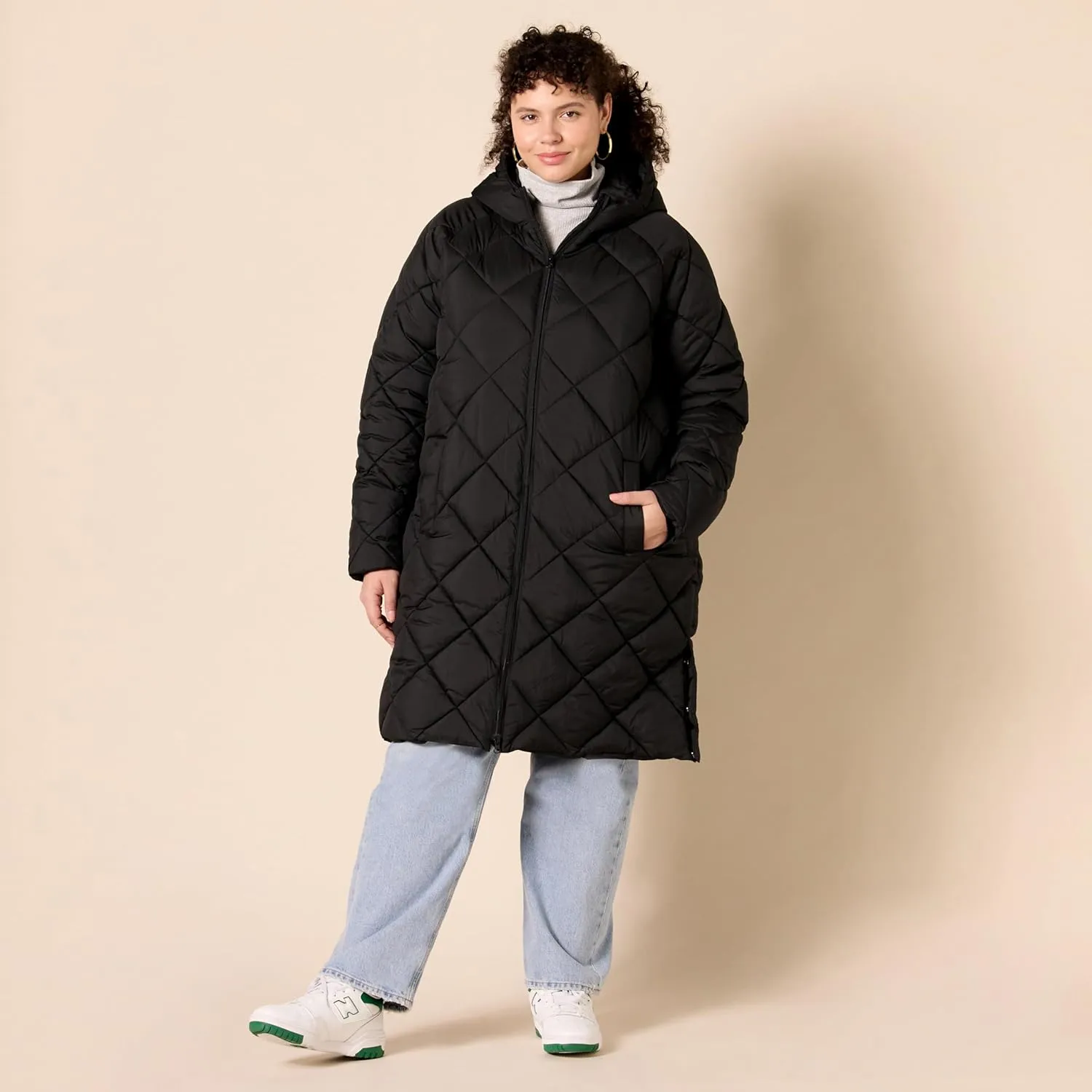 Amazon Essentials Women's Puffer Jacket, Heavyweight Diamond Quilted Knee Length Winter Coat