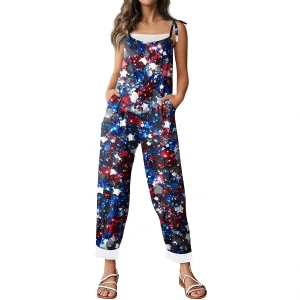 American Flag Overalls Women 2025 Sleeveless Red White And Blue Jumpsuit Wide Leg Summer Sexy Casual Rompers