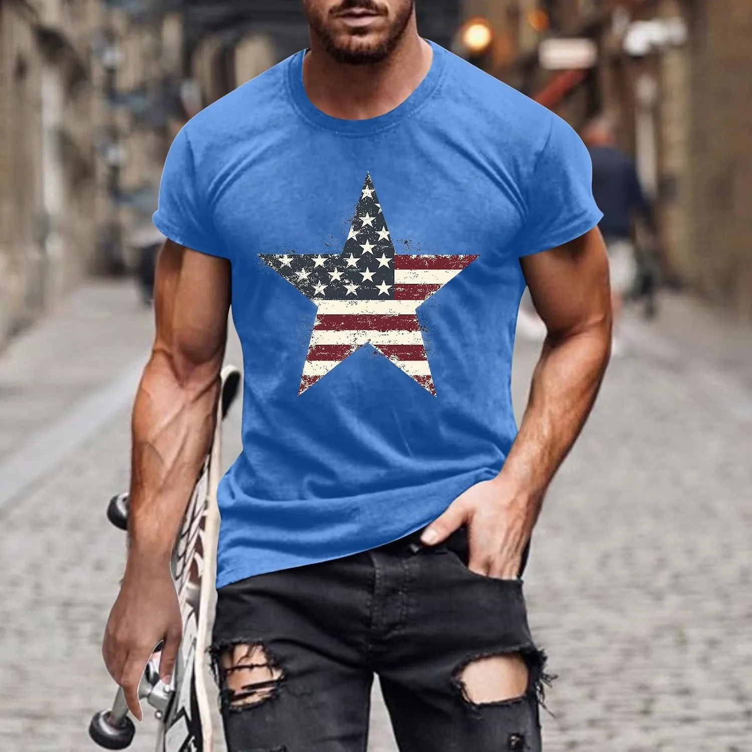 American Flag Shirts for Men 4th of July T-Shirt Memorial Day Patriotic Tee Tops Cotton Casual Funny Workout Gym Tees