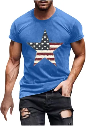 American Flag Shirts for Men 4th of July T-Shirt Memorial Day Patriotic Tee Tops Cotton Casual Funny Workout Gym Tees